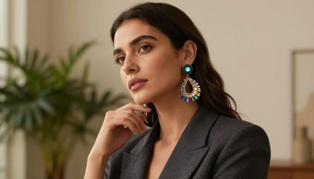 wearing statement earrings